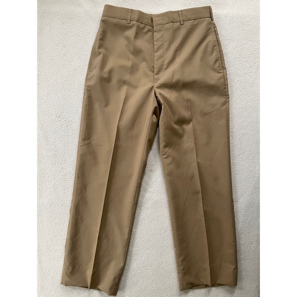 US Navy 90s 00s Abbott Mens 31x28 Dress Trousers Tan Wool Blend High Rise